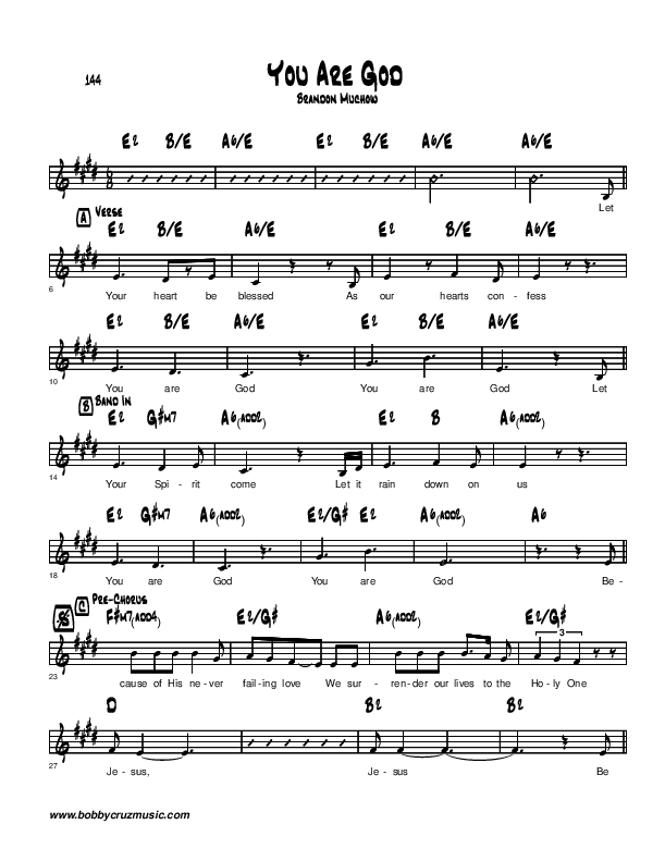 You Are God Lead Sheet (Brandon Muchow)