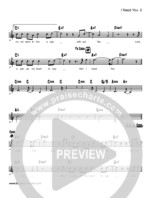 I Need You Lead Sheet (Brandon Muchow)