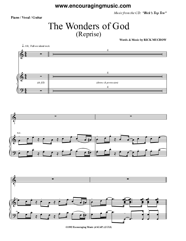 The Wonders of God (Reprise) Lead Sheet (Rick Muchow)