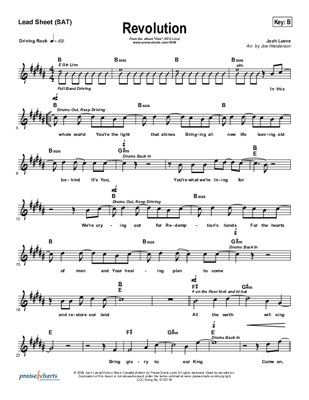 Revolution Lead Sheet (VCC Live / Relate Church)