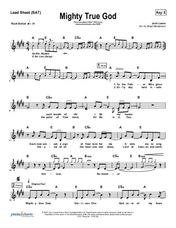Mighty True God Lead Sheet (VCC Live / Relate Church)