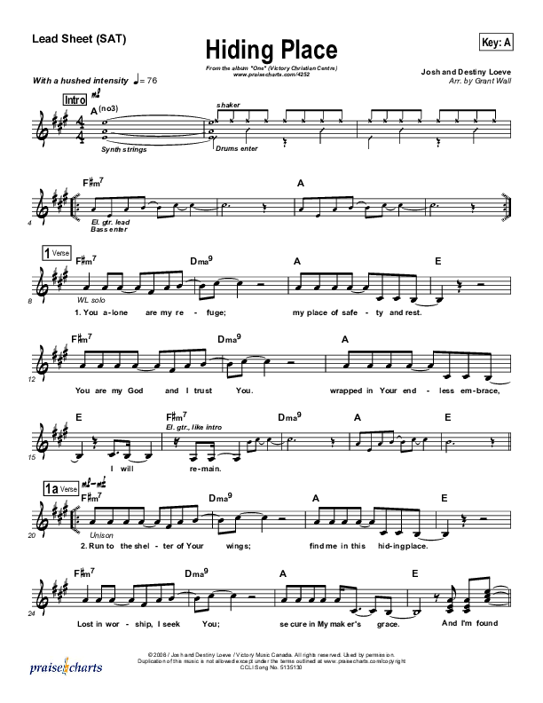 Hiding Place Lead Sheet (VCC Live / Relate Church)