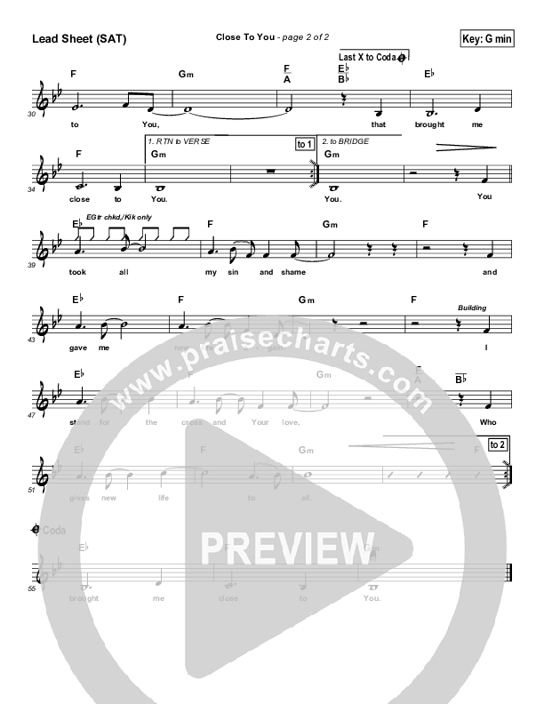 Close To You Lead Sheet (VCC Live / Relate Church)