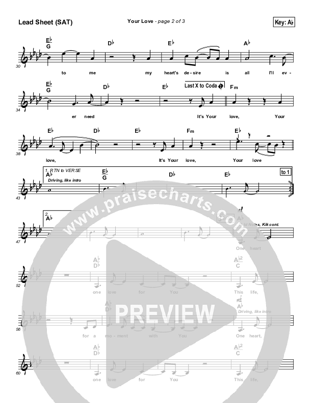 Your Love Lead Sheet (SAT) (VCC Live / Relate Church)
