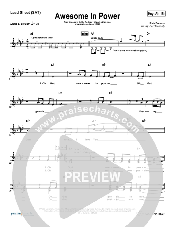 Awesome In Power Lead Sheet (Rick Founds)