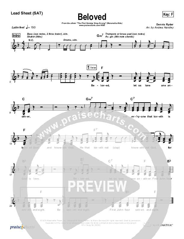 Beloved Lead Sheet (Maranatha Kids)