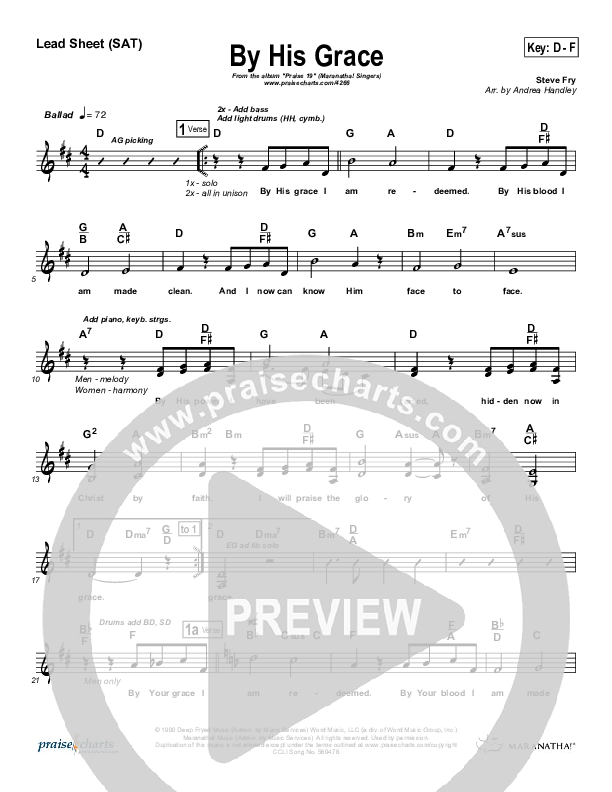 By His Grace Lead Sheet (Maranatha Singers)