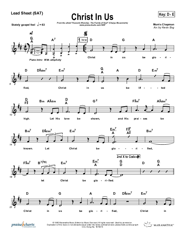 Christ In Us Be Glorified Lead Sheet (SAT) (Maranatha Singers)