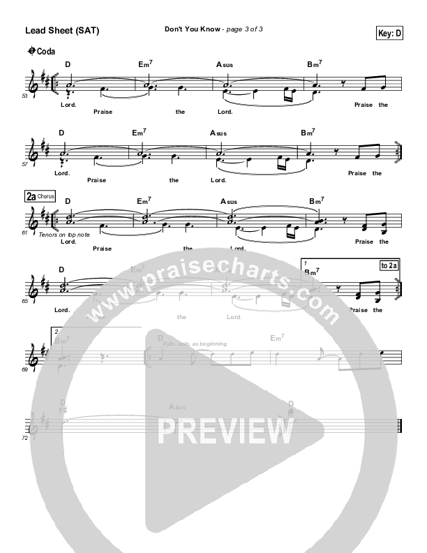 Don't You Know It's Time To Praise The Lord Lead Sheet (SAT) (Maranatha Singers)