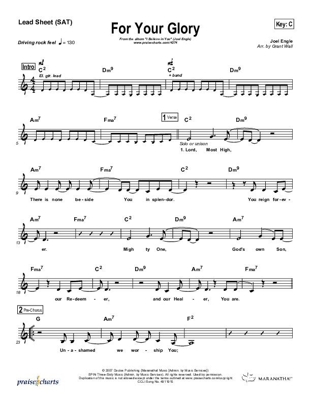 For Your Glory Lead Sheet (Joel Engle)