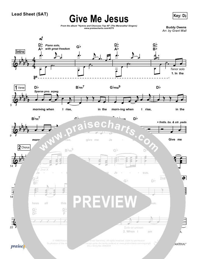 Give Me Jesus Sheet Music PDF () - PraiseCharts