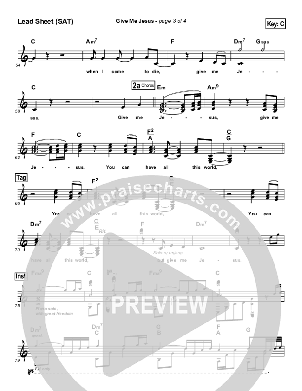 Give Me Jesus Lead Sheet (SAT) ()