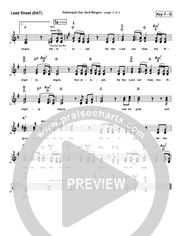 Hallelujah Our God Reigns Lead Sheet (Maranatha Singers)