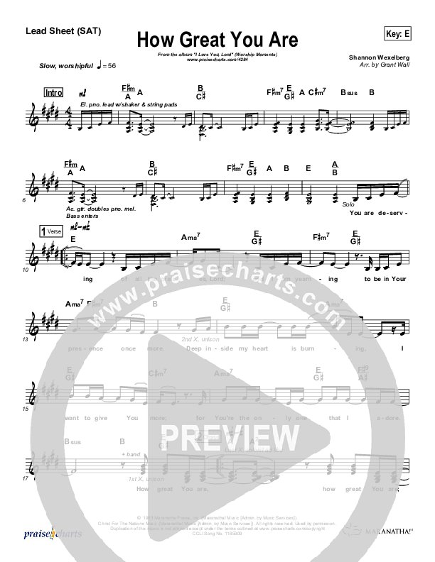How Great You Are Lead Sheet (SAT) ()