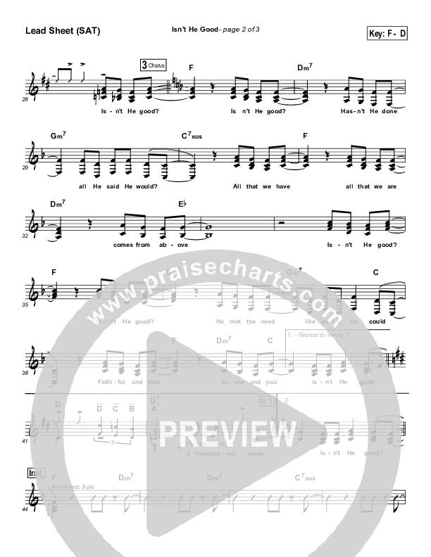 Isn't He Good Lead Sheet (Maranatha Praise Band)