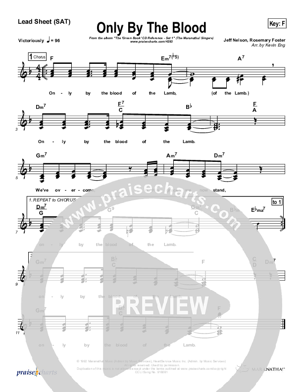 Only By The Blood Of The Lamb Lead Sheet (Maranatha Singers)