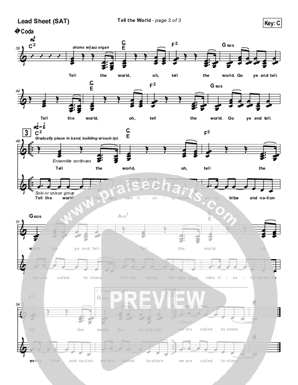 Tell The World Lead Sheet (Maranatha Praise Band)
