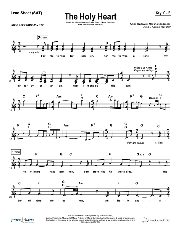 The Holy Heart Lead Sheet (Maranatha Praise Band)