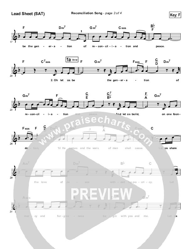 The Reconciliation Song Lead Sheet (SAT) (Maranatha Singers)
