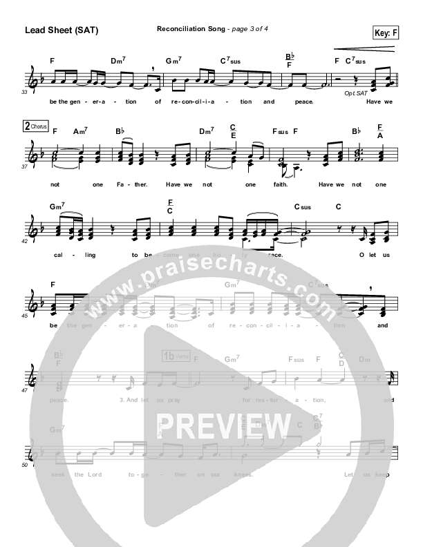 The Reconciliation Song Lead Sheet (SAT) (Maranatha Singers)