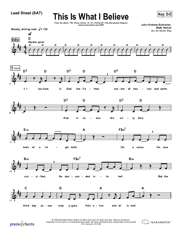 This Is What I Believe Lead Sheet (Maranatha Singers)