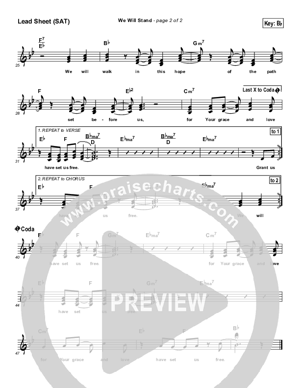 We Will Stand Lead Sheet (SAT) (Maranatha Singers)
