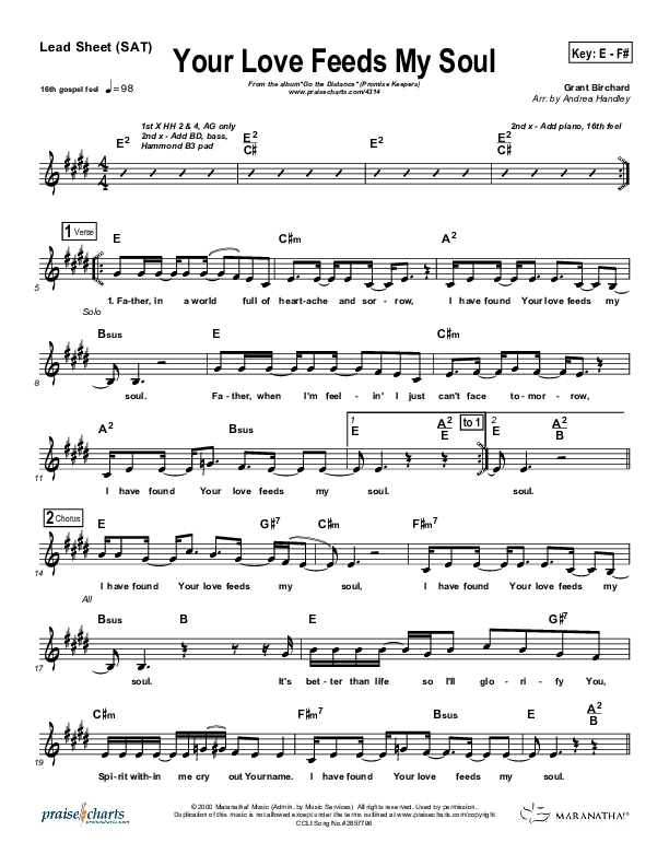 Your Love Feeds My Soul Lead Sheet (Promise Keepers)