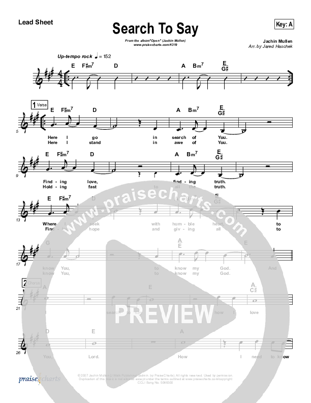 Search To Say Lead Sheet (Jachin Mullen)