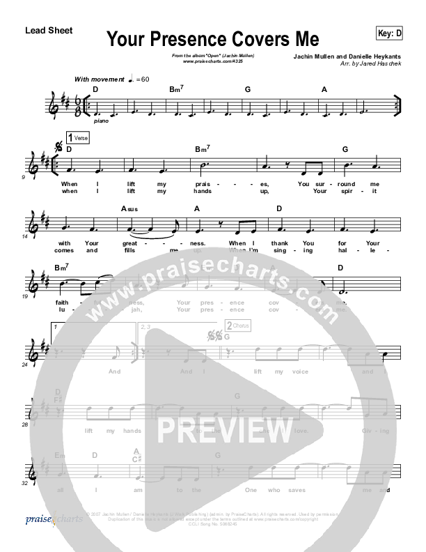 Presence Covers Me Lead Sheet (Jachin Mullen)