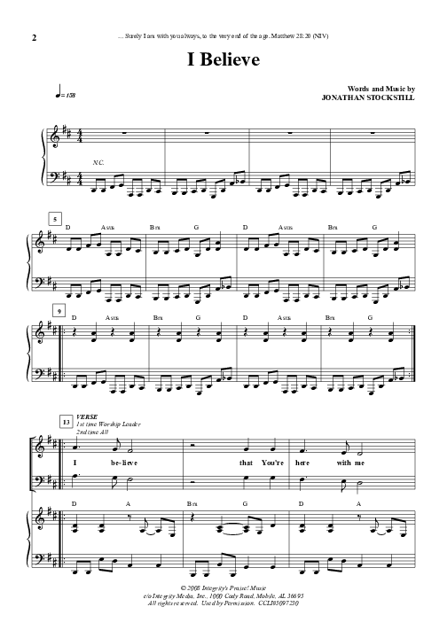 I Believe Lead & Piano (Jonathan Stockstill)