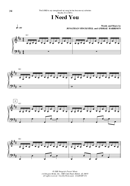 I Need You Lead & Piano (Jonathan Stockstill / Andrae Harrison)