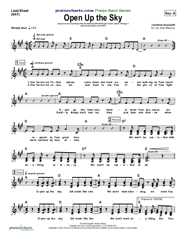 Open Up The Sky Lead Sheet (SAT) (Jonathan Stockstill)