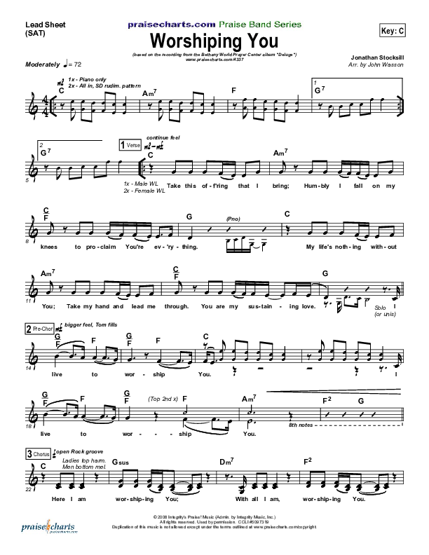 Worshiping You Lead Sheet (SAT) (Jonathan Stockstill)