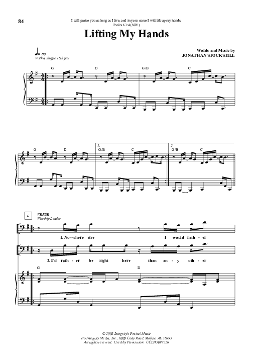 Lifting My Hands Piano/Vocal (Jonathan Stockstill)