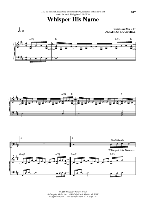 Whisper His Name Piano/Vocal (Jonathan Stockstill)