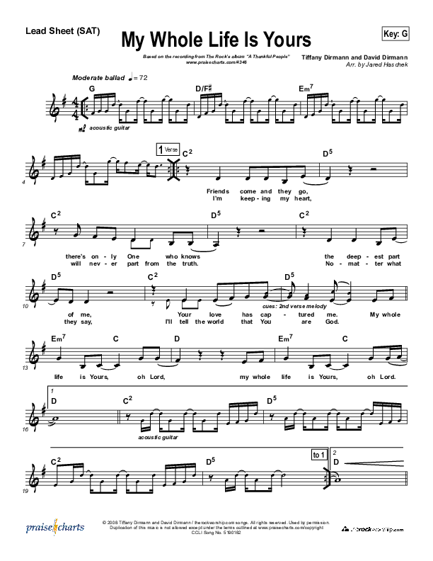 My Whole Life Is Yours Lead Sheet (The Rock Worship)
