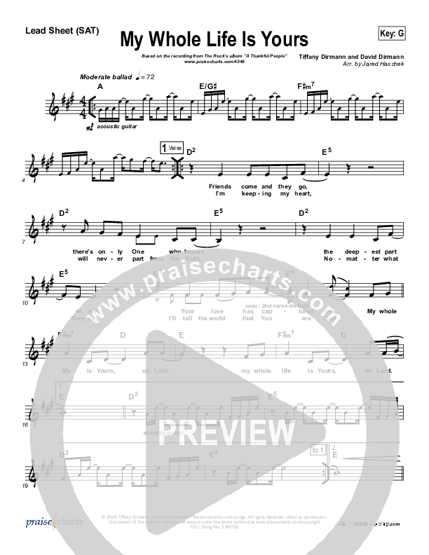 My Whole Life Is Yours Lead Sheet (The Rock Worship)