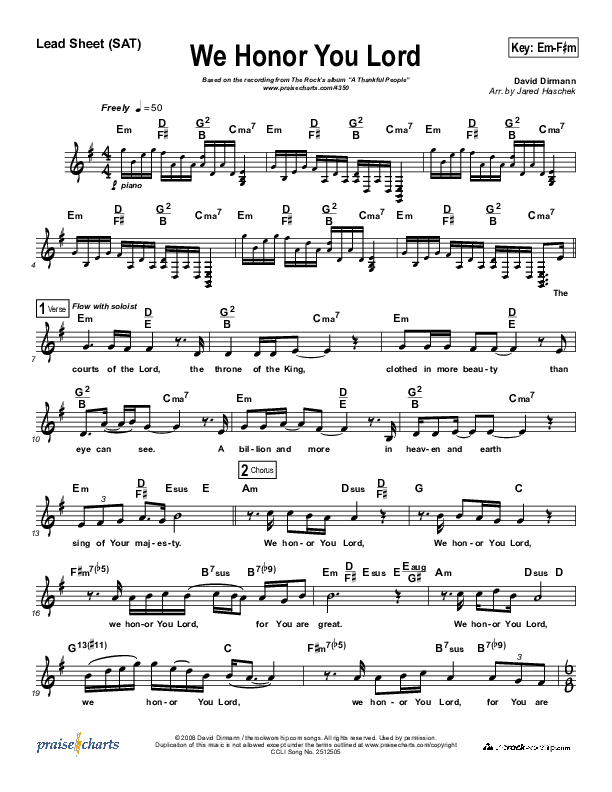 We Honor You Lord Lead Sheet (The Rock Worship)