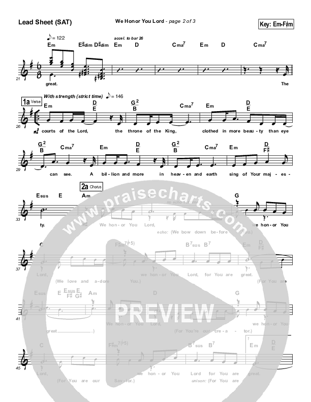 We Honor You Lord Lead Sheet (The Rock Worship)