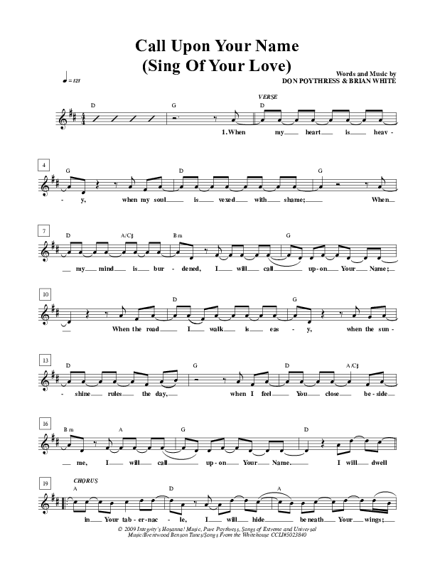Call Upon Your Name (Sing Of Your Love) Lead Sheet (Don Poythress)