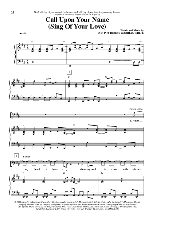 Call Upon Your Name (Sing Of Your Love) Lead & Piano (Don Poythress)