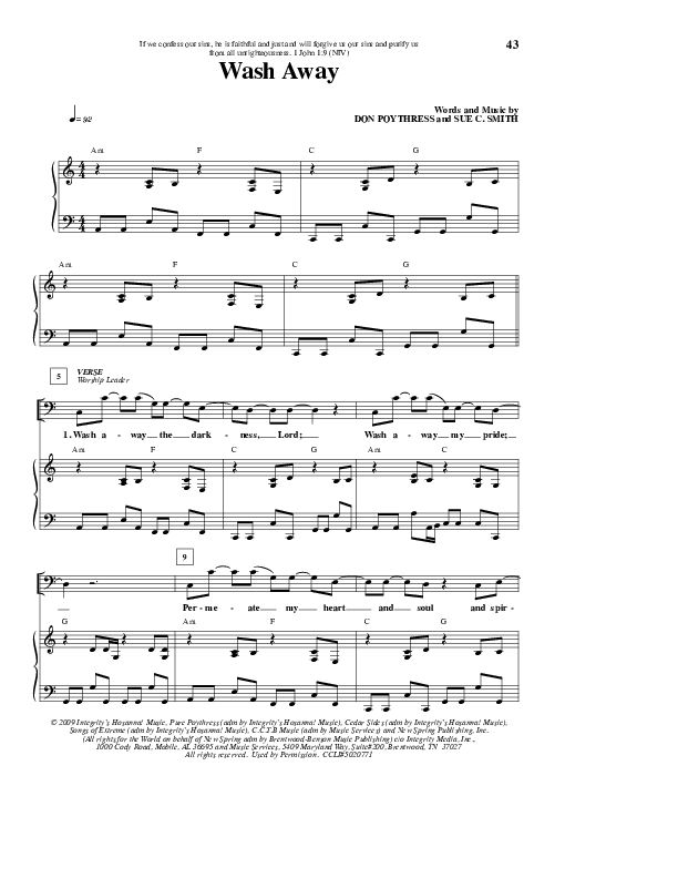 Wash Away Piano/Vocal (Don Poythress)