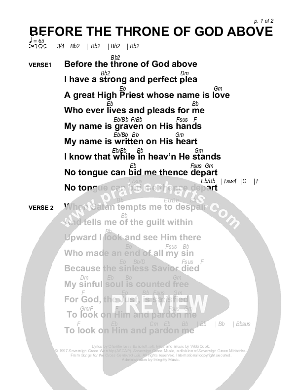 Before The Throne Of God Above Chord Chart (Sovereign Grace)
