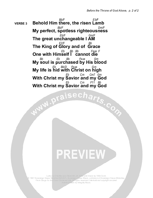 Before The Throne Of God Above Chord Chart (Sovereign Grace)