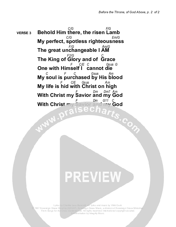 Before The Throne Of God Above Chord Chart (Sovereign Grace)