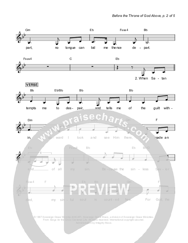 Before The Throne Of God Above Lead Sheet (Sovereign Grace)