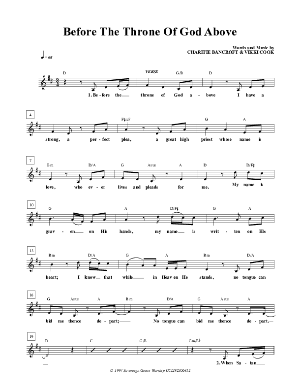 Before The Throne Of God Above Lead Sheet (SAT) (Sovereign Grace)