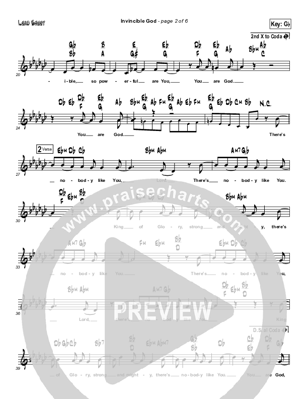 Invincible God Lead Sheet (Martha Munizzi)