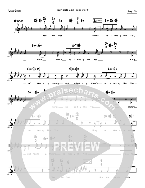 Invincible God Lead Sheet (Martha Munizzi)