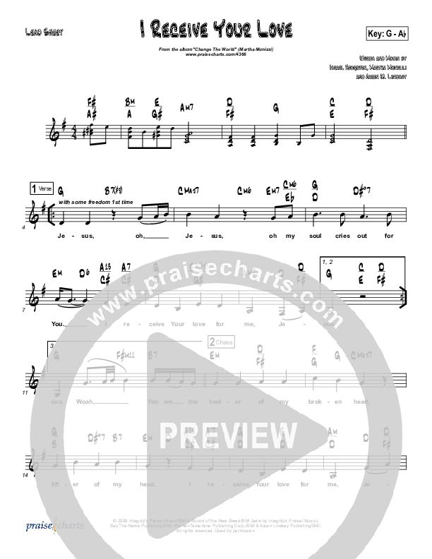 I Receive Your Love Lead Sheet (Martha Munizzi)